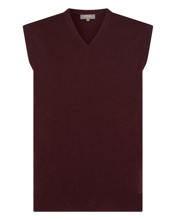 N.Peal Men's Westminster Cashmere Slipover Claret Red