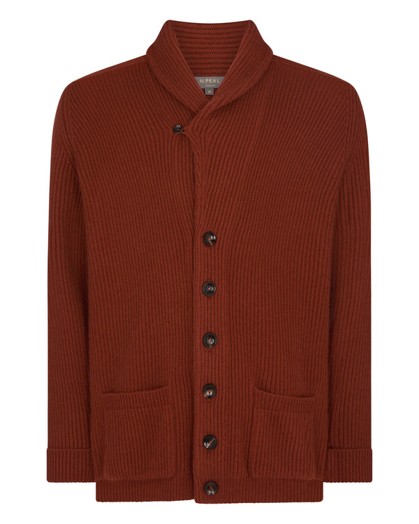 N.Peal Men's Kensington Cashmere Cardigan Spice Orange