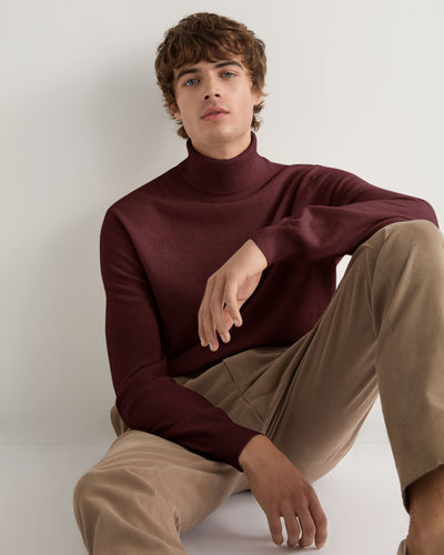 N.Peal Men's Trafalgar Roll Neck Cashmere Jumper Claret Red