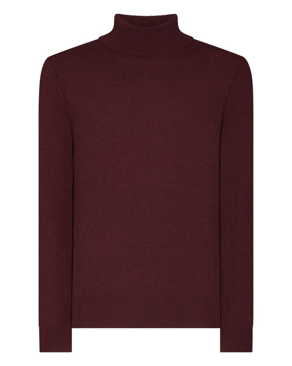 N.Peal Men's Trafalgar Roll Neck Cashmere Jumper Claret Red