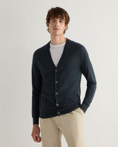 N.Peal Men's Curzon Fine Gauge Cashmere Cardigan Azurine Blue