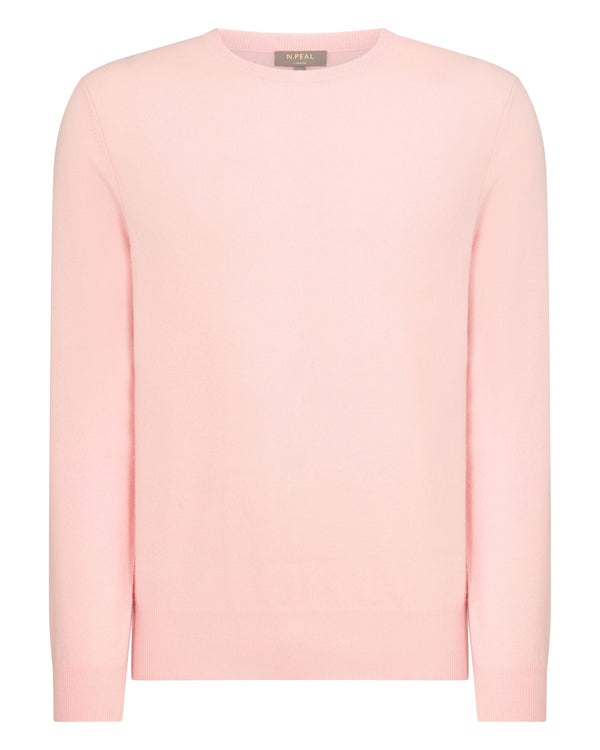 N.Peal Men's Oxford Round Neck Cashmere Jumper Pale Pink