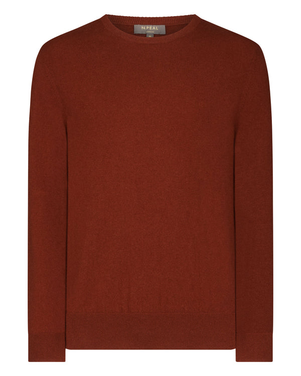 N.Peal Men's Oxford Round Neck Cashmere Jumper Spice Orange