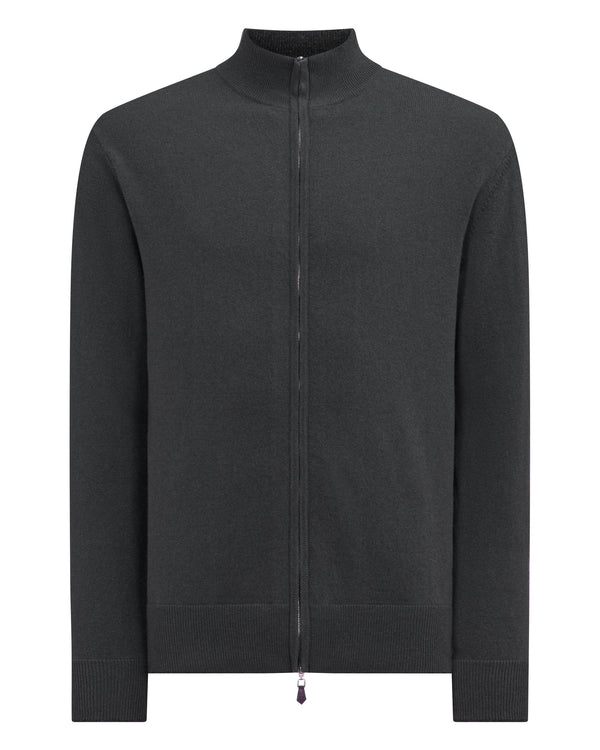 N.Peal Men's Knightsbridge Full Zip Cashmere Jumper Anthracite Grey