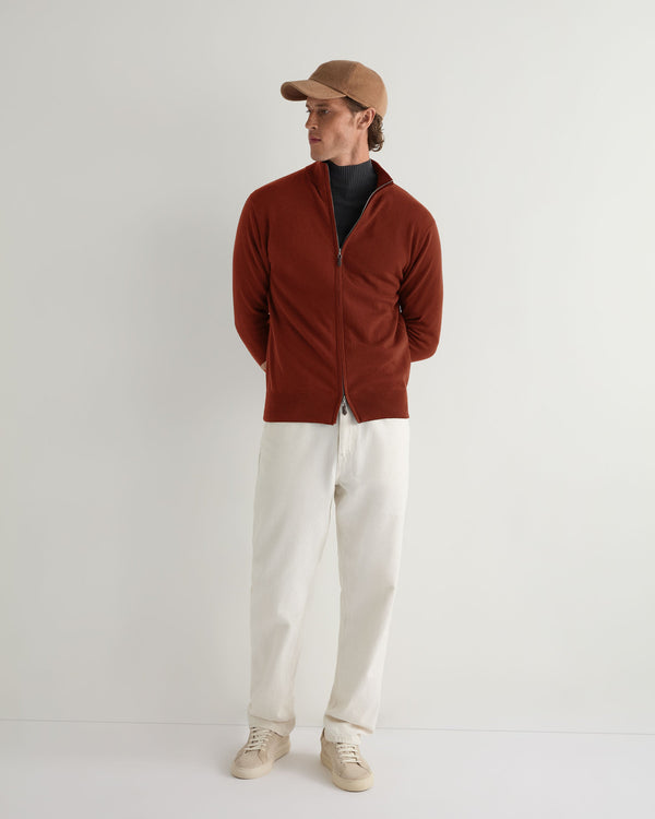 N.Peal Men's Knightsbridge Full Zip Cashmere Jumper Spice Orange