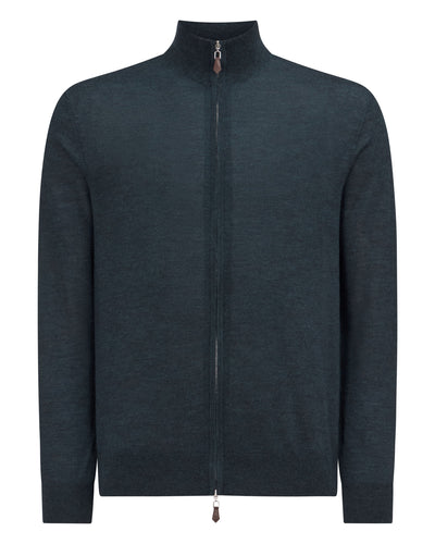 N.Peal Men's Hyde Fine Gauge Cashmere Full Zip Jumper Azurine Blue