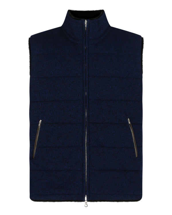 N.Peal Men's Vermont Fur Lined Gilet Navy Blue Melange