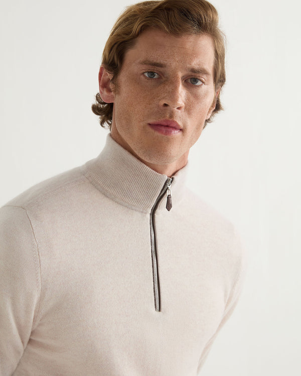 N.Peal Men's Carnaby Half Zip Cashmere Jumper Frost White