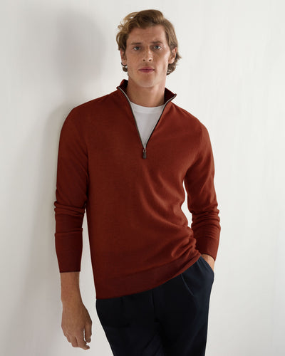 N.Peal Men's Carnaby Half Zip Cashmere Jumper Spice Orange