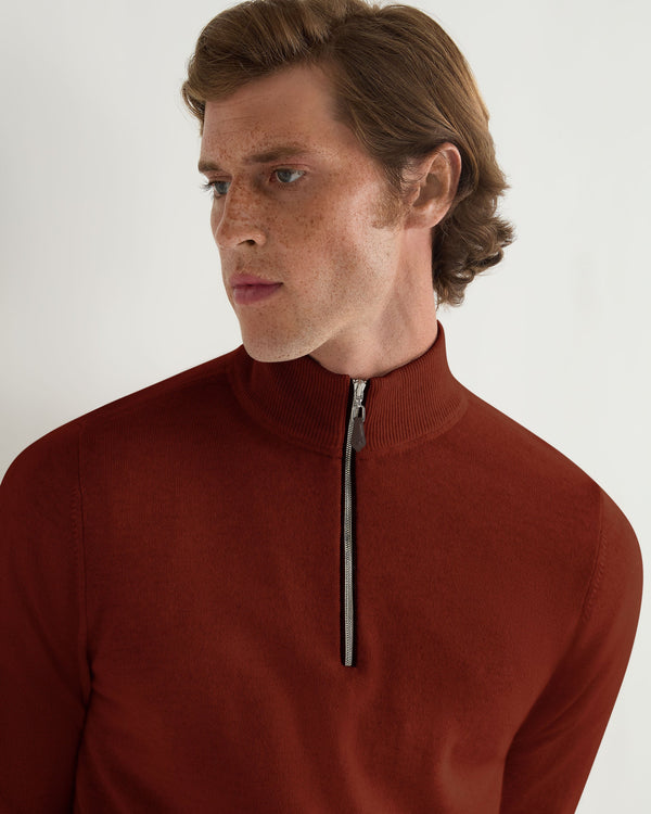 N.Peal Men's Carnaby Half Zip Cashmere Jumper Spice Orange