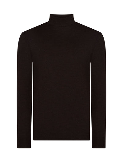 N.Peal Men's Fine Gauge Cashmere Turtle Neck Jumper Chocolate Brown