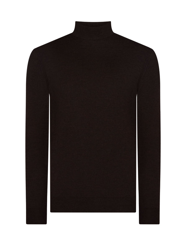 N.Peal Men's Fine Gauge Cashmere Turtle Neck Jumper Chocolate Brown