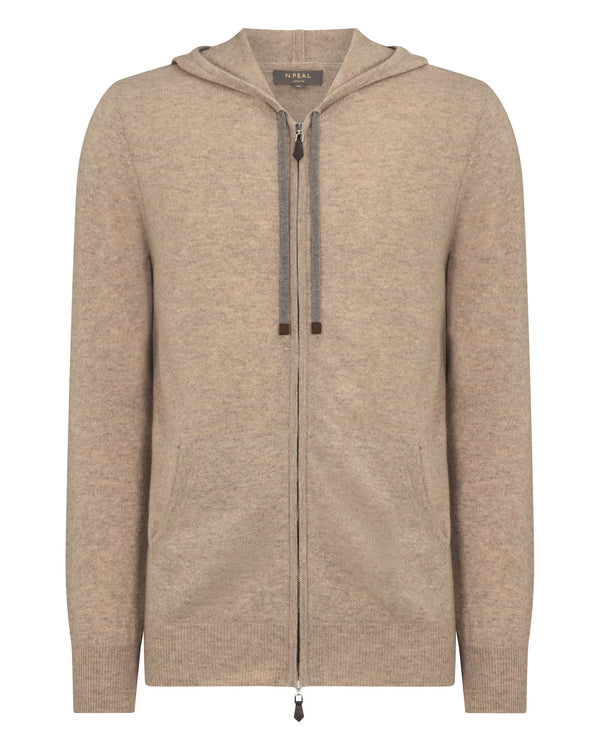 N.Peal Men's Ladbroke Cashmere Hoodie Oatmeal Brown