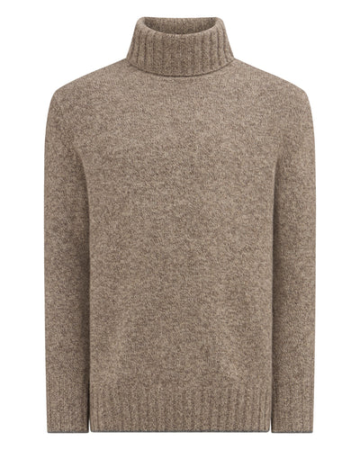 N.Peal Men's Brompton Marl Roll Neck Cashmere Jumper Heather Hazel Brown