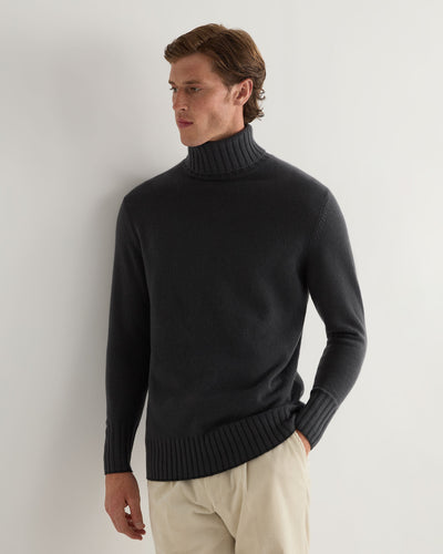 N.Peal Men's Brompton Roll Neck Cashmere Jumper Anthracite Grey