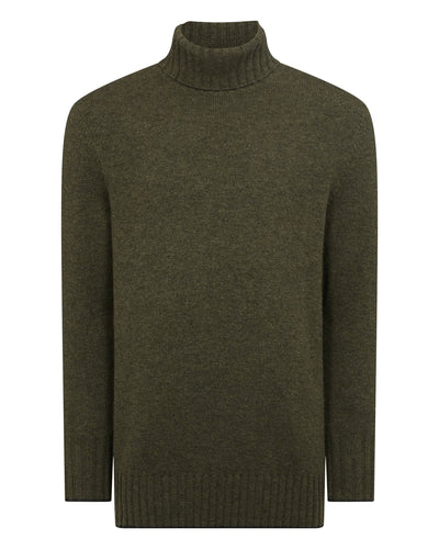 N.Peal Men's Brompton Roll Neck Cashmere Jumper Moss Green