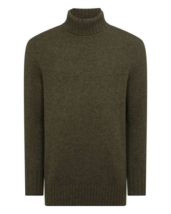 N.Peal Men's Brompton Roll Neck Cashmere Jumper Moss Green