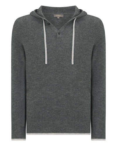 N.Peal Men's Balham Rib Hooded Cashmere Jumper Elephant Grey