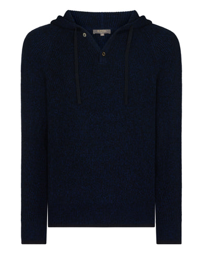 N.Peal Men's Balham Rib Hooded Cashmere Jumper Navy Blue Melange