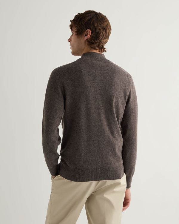 N.Peal Men's Half Button Cashmere Jumper Biscotti Brown