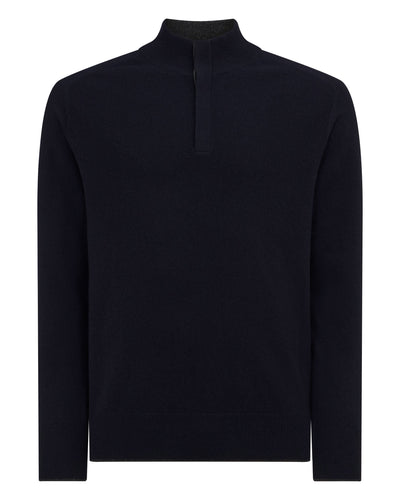 N.Peal Men's Half Button Cashmere Jumper Navy Blue