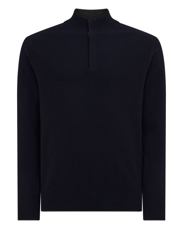 N.Peal Men's Half Button Cashmere Jumper Navy Blue