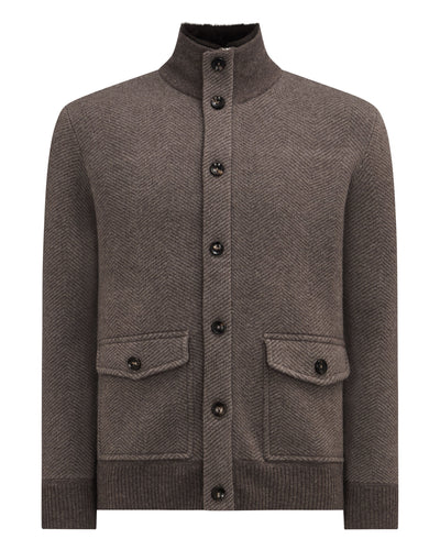 N.Peal Men's Herringbone Cashmere Jacket Biscotti Brown