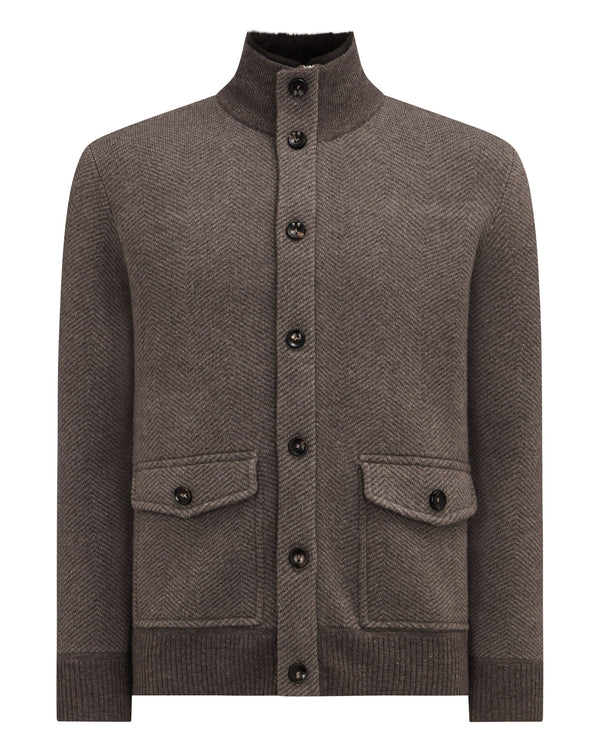 N.Peal Men's Herringbone Cashmere Jacket Biscotti Brown