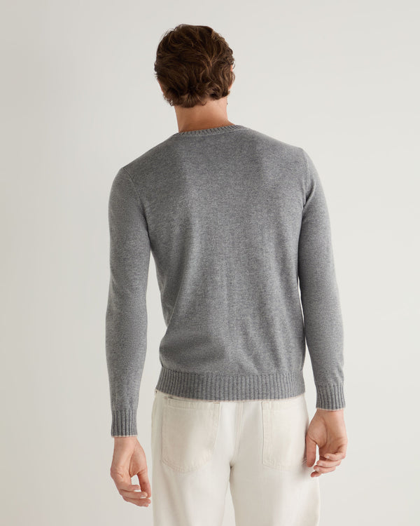 N.Peal Men's Shoreditch Round Neck Cashmere Jumper Flannel Grey