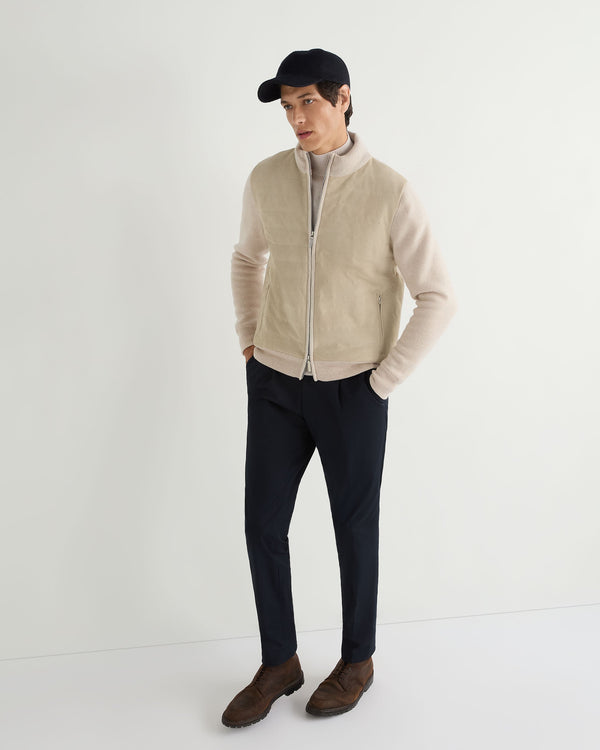 N.Peal Men's Davos Suede Front Jacket Ecru White