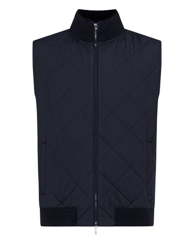 N.Peal Men's Diamond Fur Trim Cashmere Gilet Navy Blue