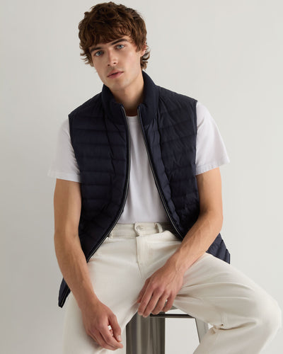 N.Peal Men's Reversible Cotton Blend Gilet Navy Blue