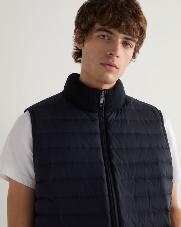 N.Peal Men's Reversible Cotton Blend Gilet Navy Blue