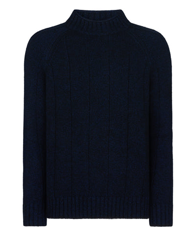 N.Peal Men's Spitalfields Rib Funnel Neck Cashmere Jumper Navy Blue Melange