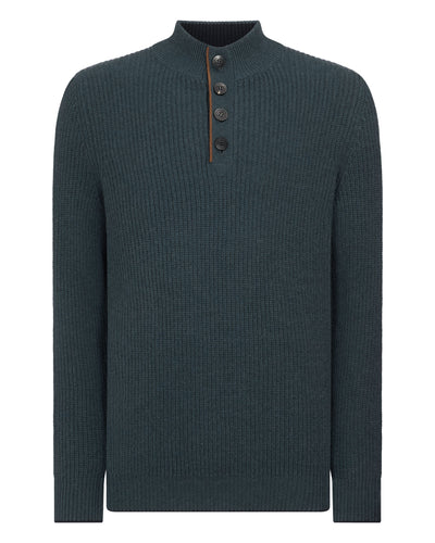 N.Peal Men's Beauchamp Half Button Cashmere Jumper Caviar Blue