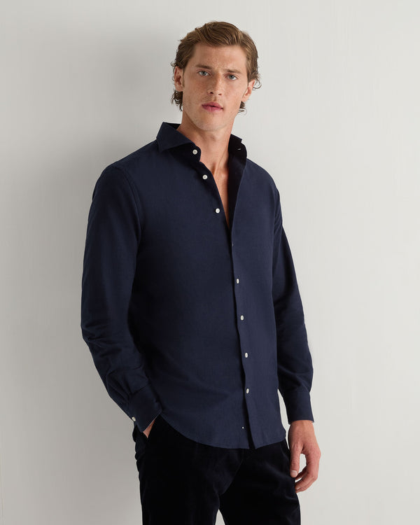 N.Peal Men's Cannes Soft Flannel Shirt Navy Blue