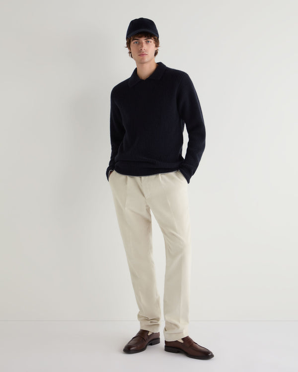 N.Peal Men's Clapham Rib Cashmere Polo Navy Blue