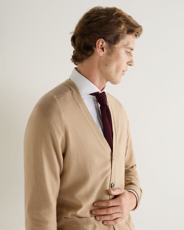 N.Peal 007 Goldfinger V Neck Cardigan Camel Brown