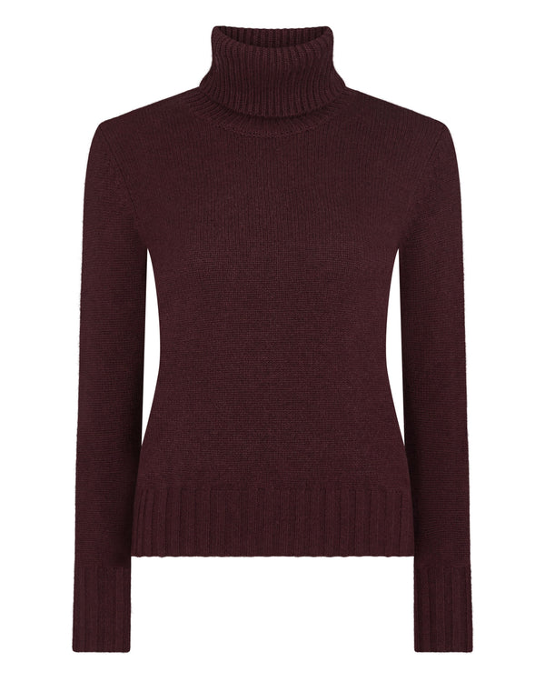 N.Peal Women's Hazel Chunky Roll Neck Cashmere Jumper Claret Red