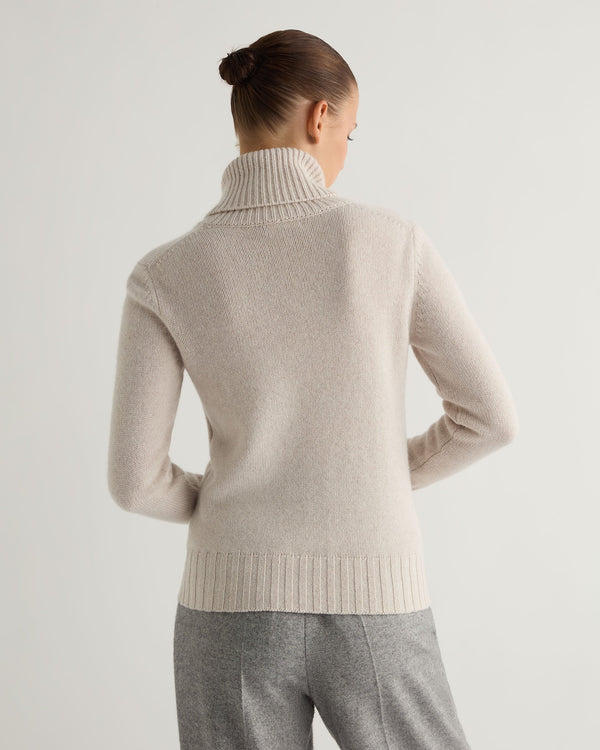 N.Peal Women's Hazel Chunky Roll Neck Cashmere Jumper Frost White