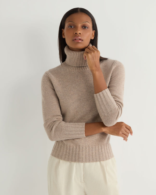 Women’s Chunky Turtle Neck Cashmere Sweater Oatmeal Brown | N.Peal