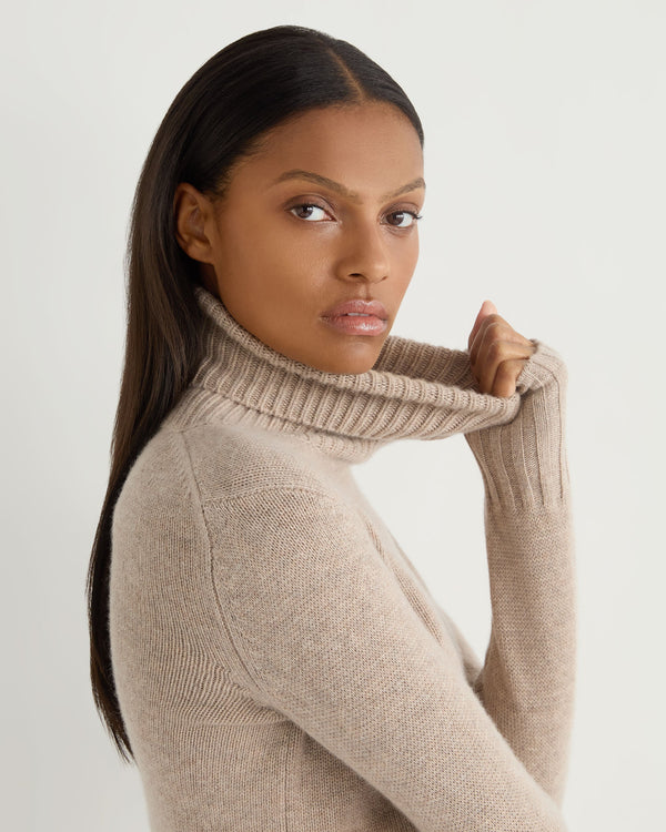 Women’s Chunky Turtle Neck Cashmere Sweater Oatmeal Brown | N.Peal