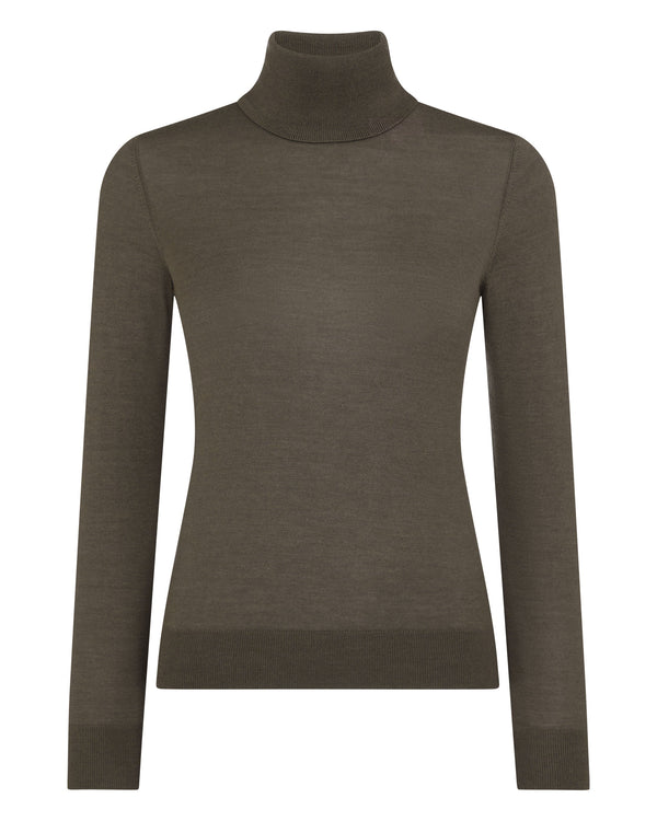 N.Peal Women's Margot Superfine Cashmere Roll Neck Jumper Mink Brown 