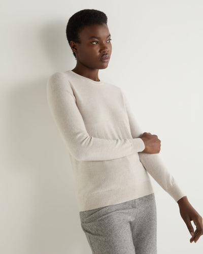 N.Peal Women's Evie Classic Round Neck Cashmere Jumper Frost White