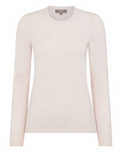 N.Peal Women's Evie Classic Round Neck Cashmere Jumper Frost White