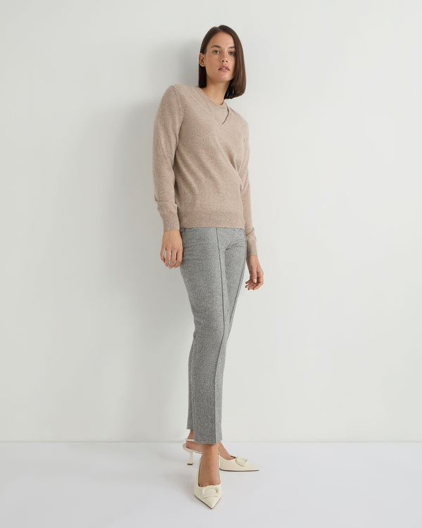 N.Peal Women's Phoebe V Neck Cashmere Jumper Oatmeal Brown