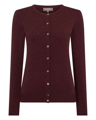 N.Peal Women's Olivia Round Neck Cashmere Cardigan Claret Red