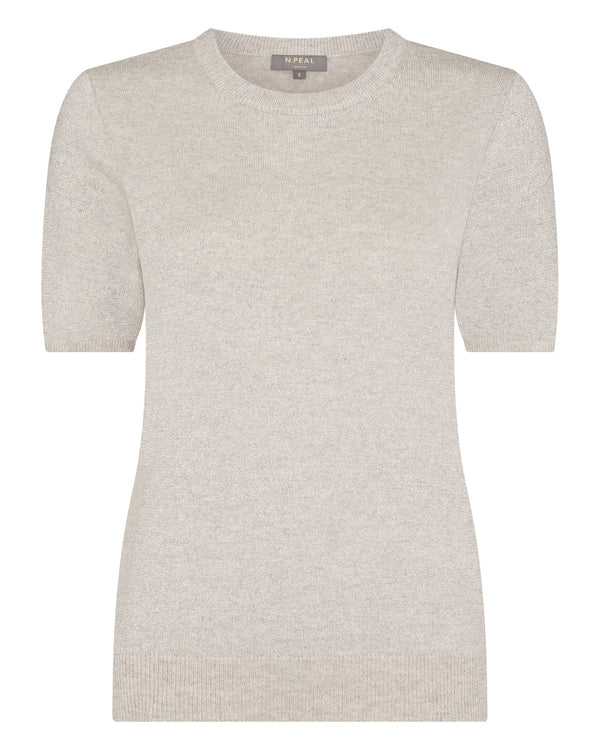 N.Peal Women's Milly Classic Cashmere T-Shirt With Lurex Sand Brown Sparkle