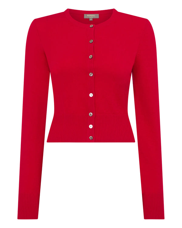 N.Peal Women's Ivy Cropped Cashmere Cardigan Riding Red