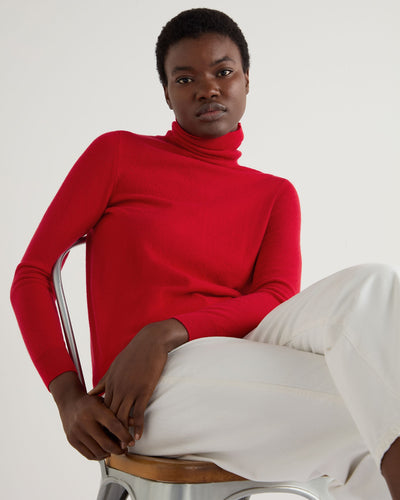 N.Peal Women's Luna Roll Neck Cashmere Jumper Riding Red